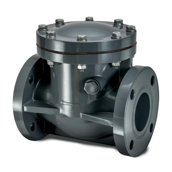 Chemline SW Series PVC Swing Check Valve – corrosion-resistant thermoplastic valve for reliable backflow prevention in industrial piping systems.